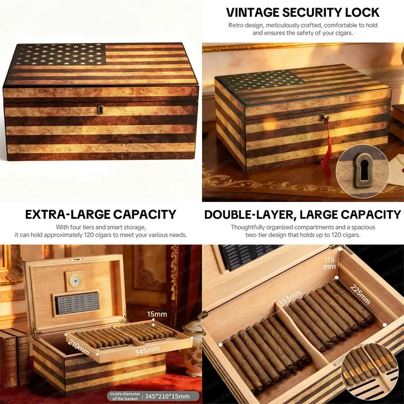 【CHIMU HOME】 Cigar Humidor Box for CIGARLOONG 120 Count Vintage Cedar with Built-in Hygrometer and Humidifier Premium Cigar