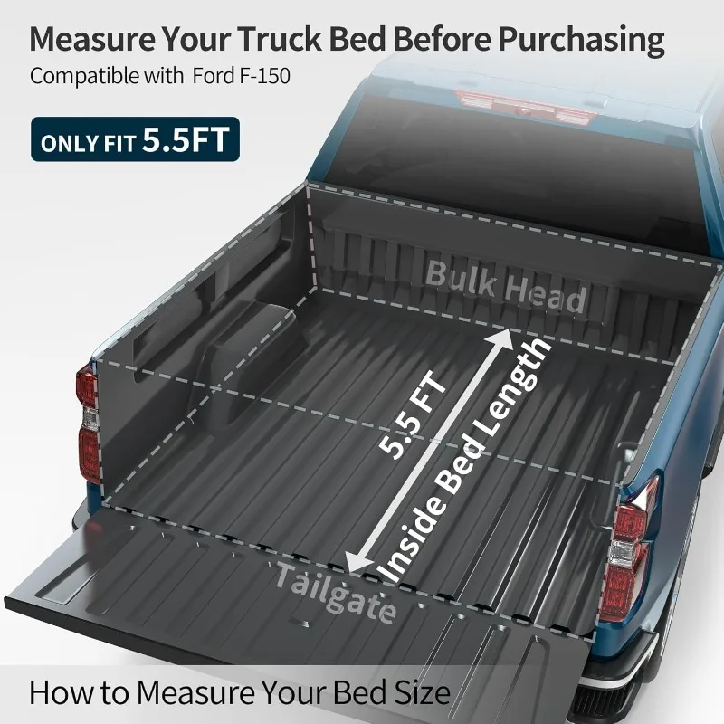 FRP Hard Tri-fold Tonneau Cover Fold Truck Bed Covers Compatible with 2015-2025 Ford F150 F-150 with 5.5 Feet Bed