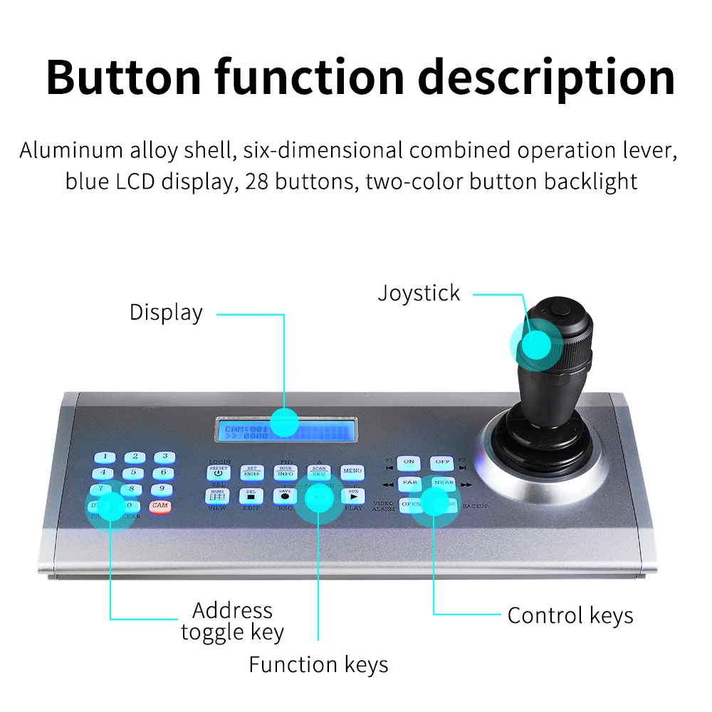 PTZ 컨트롤러 키보드 조이스틱 6D 로커, EVI-D70P 화웨이 VPC600 ZTE 212AF Keda HD120E RS232 RS422 485 인터페이스
