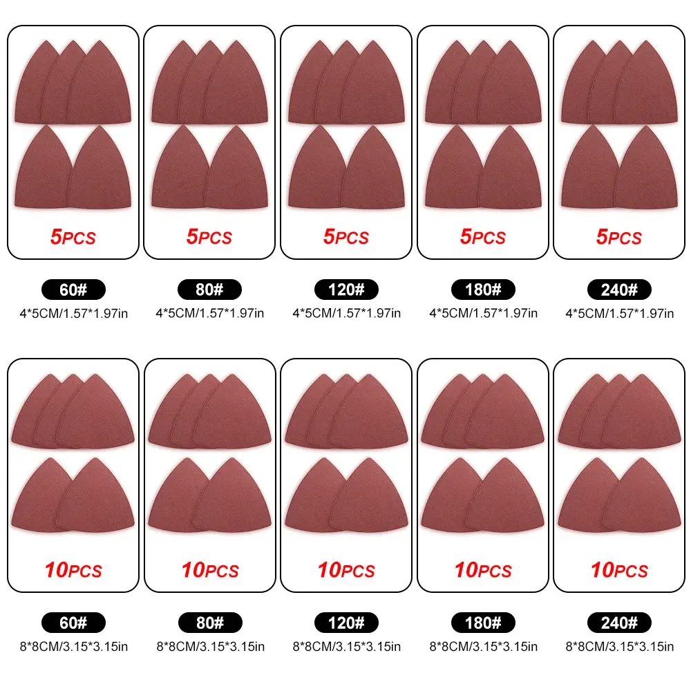 77 unids/set hojas de lijado de papel de lija Triangular con gancho y bucle almohadilla de arena multiherramienta oscilante para Bosch Stanley Multimaster Dremel