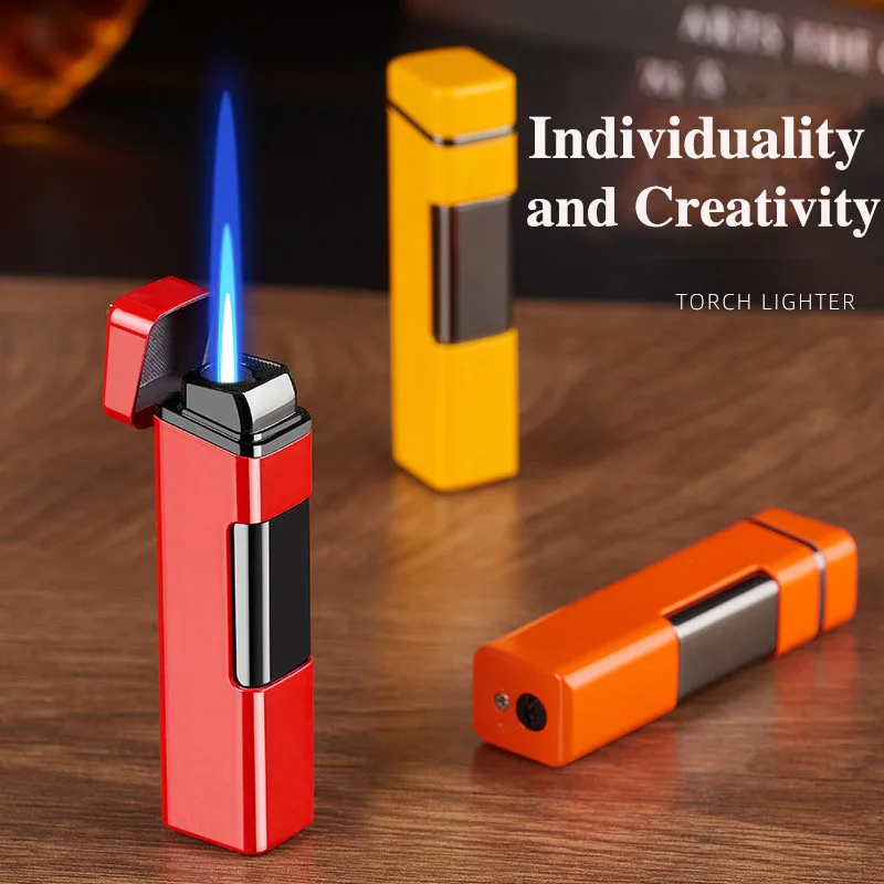 Portable Press on Inflatable Lighter Metal Gas Lighters Windproof Flame Direct Charge Ignition Cigarette Accessories Men's Gifts