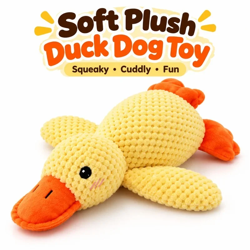 Interactive Squeaky Duck Dog Toy Chenille Plush Chew Toy for Puppy Fetch Tug Cuddle Toy Small Medium Large Dogs
