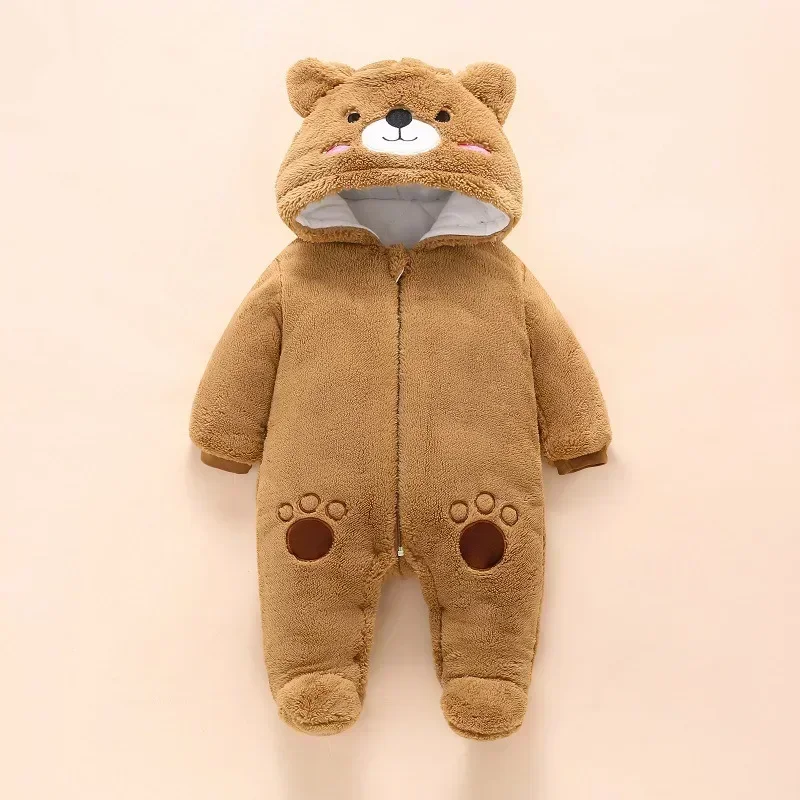 0-12M Baby Rompers Cute Bear Toddler Girls Overall Jumpsuit Winter Warm Hooded Cotton Baby Boys Romper Infants Clothes