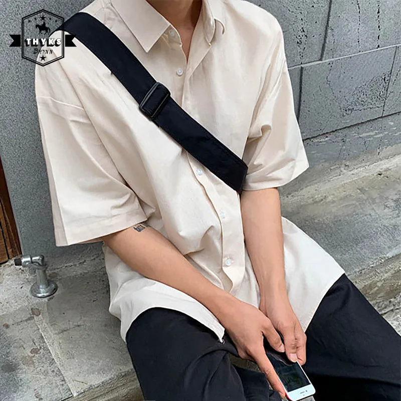 

Summer Solid Simple Korean Ice Silk Shirt Men Streetwear Loose Fashion Trendy Retro Coat Male Casual Comfortable Button Up Shirt