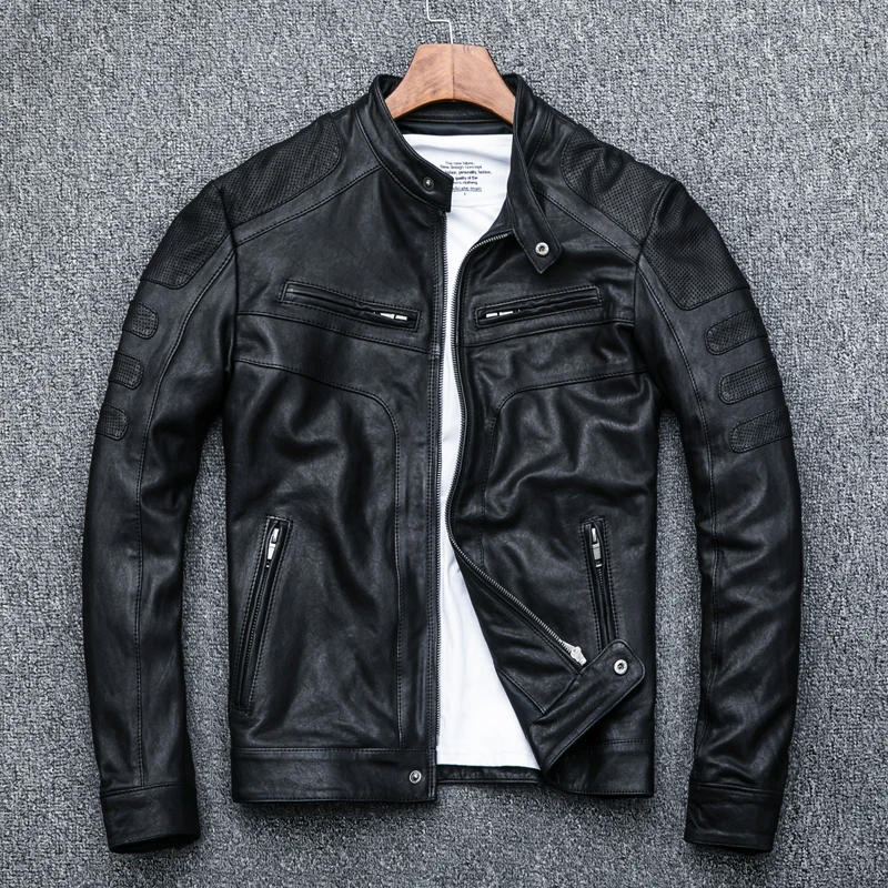 100% lederen jassen voor mannen echte schapenvacht man jas lente herfst heren motorjas vintage jas mannelijk