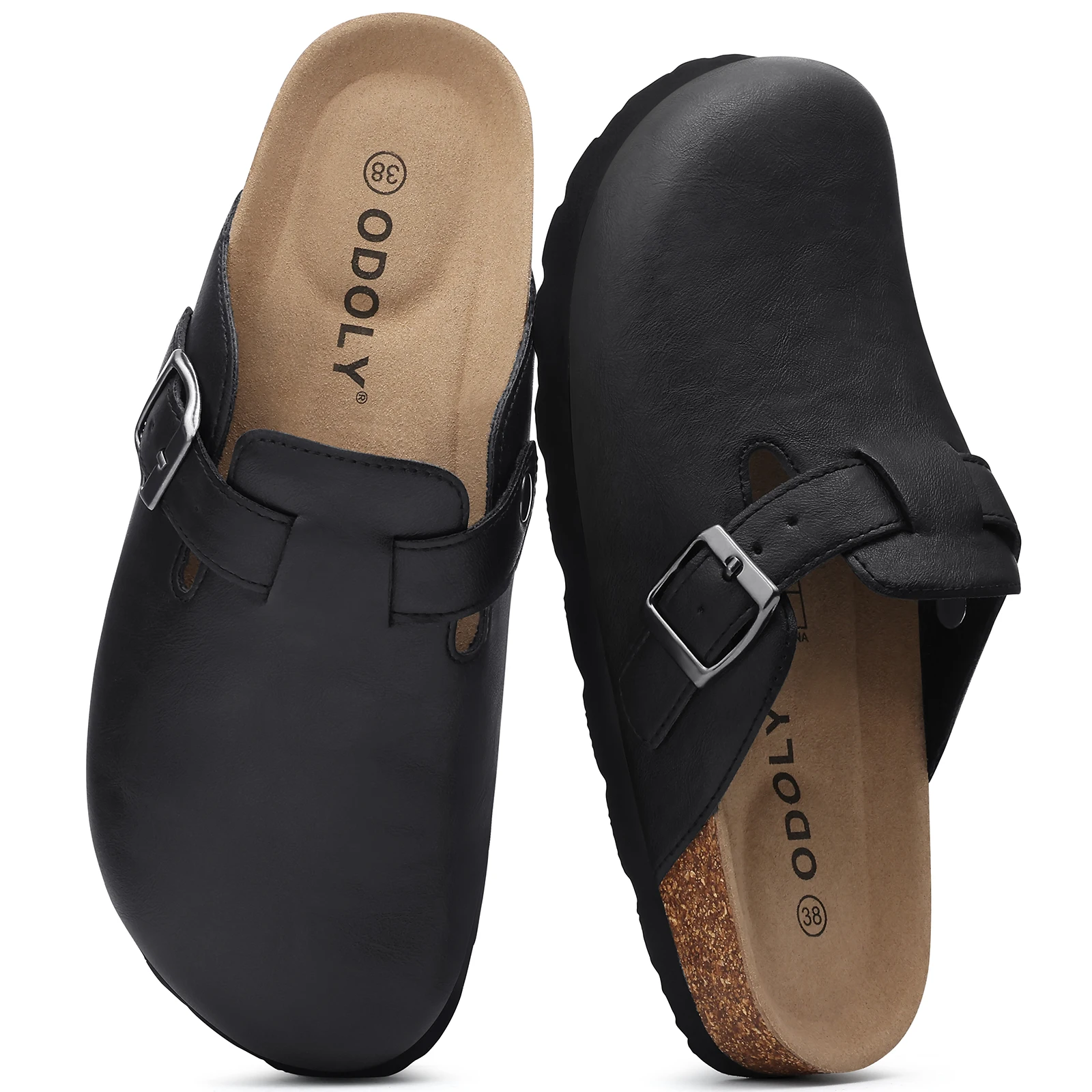 Litfun Cork Footbed Clogs Vegan Leather Mules Comfortable Anti-slip Cork Sole Slippers with Arch Support Potato Shoes Outdoor