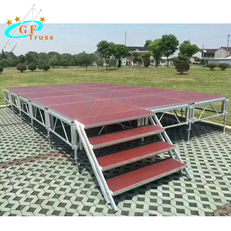 Outdoor Events Customized Red Color Aluminum Portable Stage Equipment with Stairs