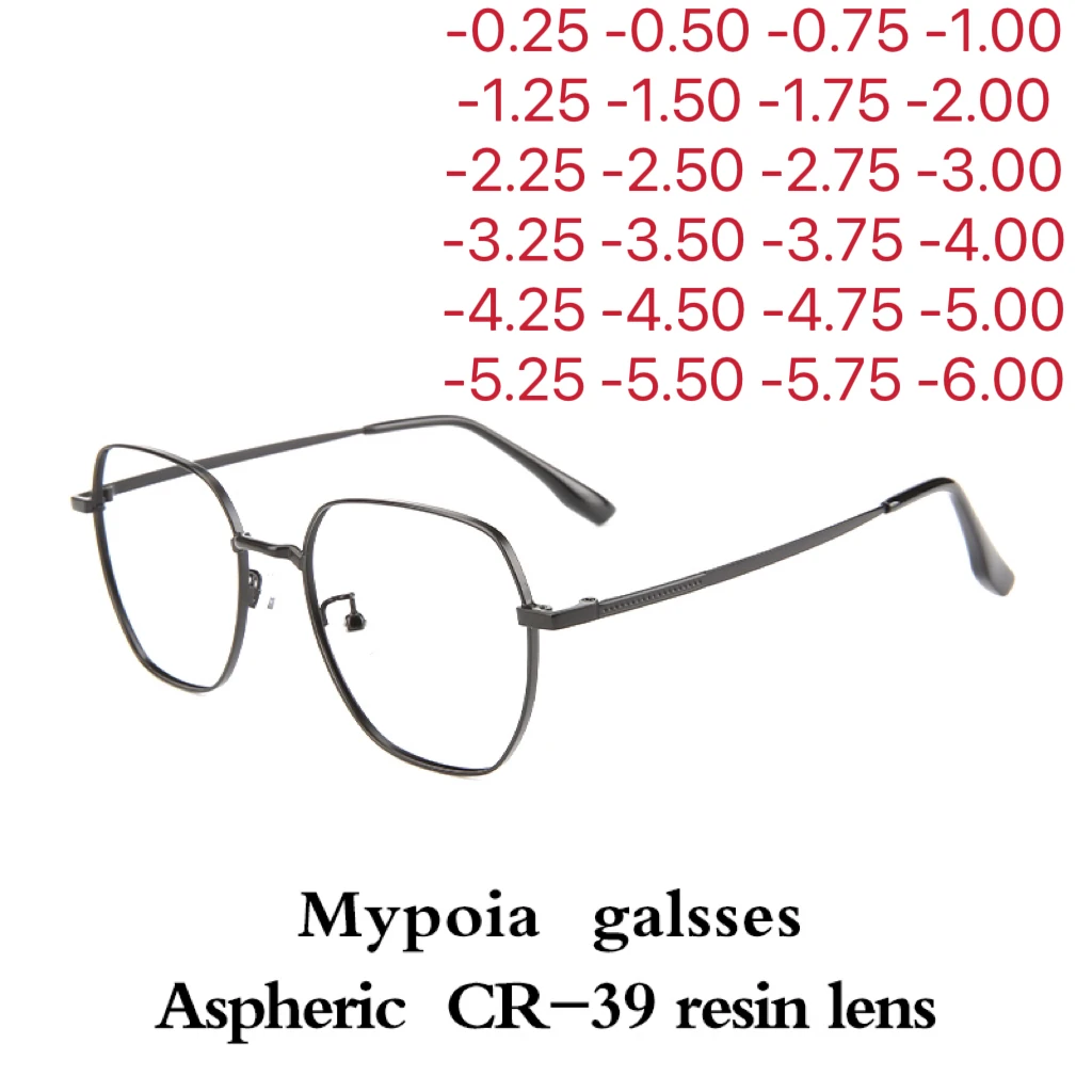 Anti Blue Light Metal Polygons Myopia Glasses Women Men Computer Myopic Optical Eyeglasses Unisex Goggle 0-1.0-1.5...-4.0