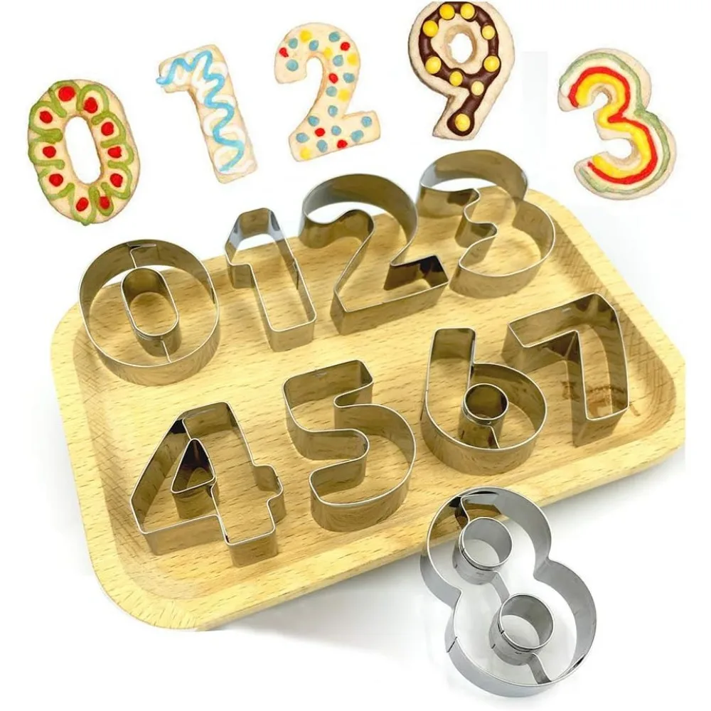 9 Uds. De acero inoxidable, prensa para galletas de azúcar, sello, cortador de galletas de dígitos, molde para pastel de Fondant DIY, decoración de pastelería, accesorios para hornear