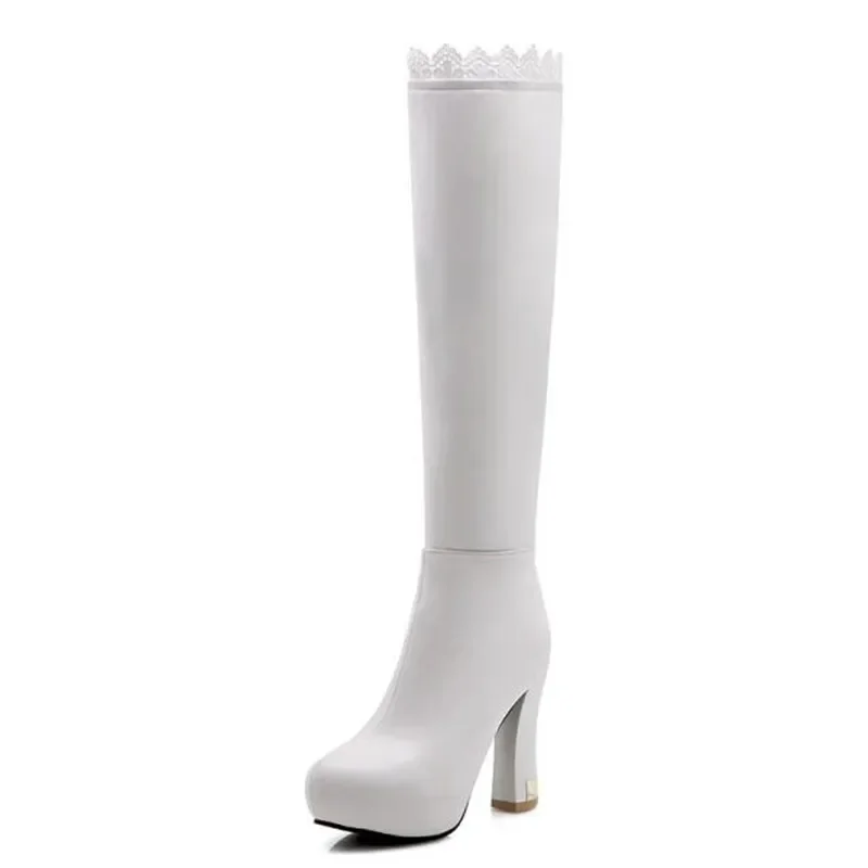 Promotional products winter New style sexy Lace High-heeled Lean leg Women Boots white High cylinder Chivalry boots size 34-43