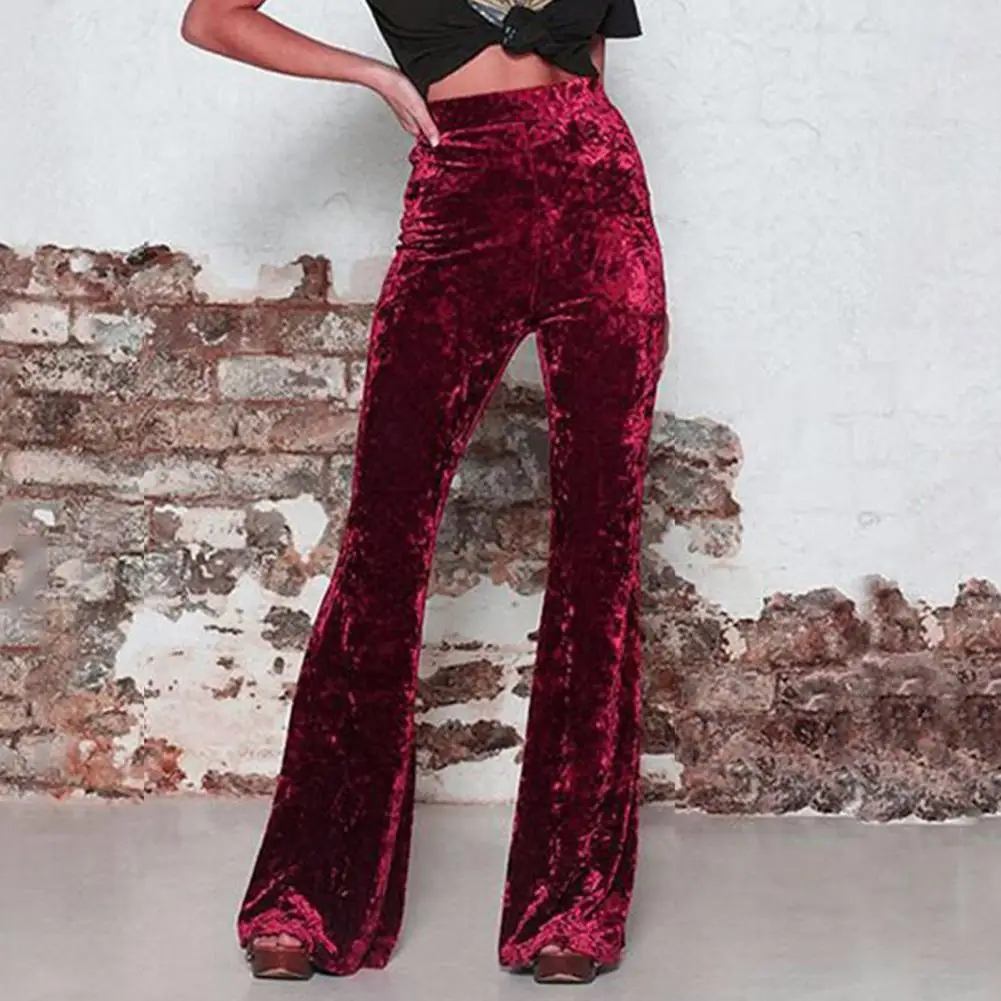 

Women High Waist Velvet Flare Pants Elastic High Waist Solid Color Wide Leg Trousers Hip Lifted Velvet Vacation Work Pants