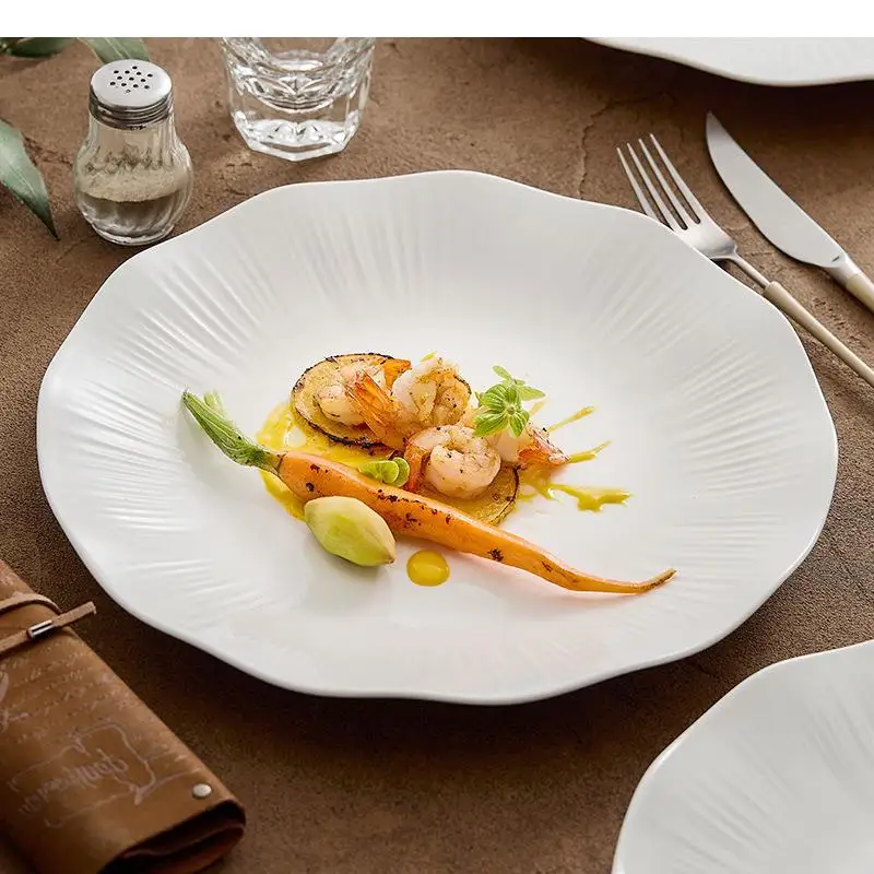 Striped Ceramic Leaf Flat Plate Restaurant Steak Dessert Pasta Molecular Cuisine Specialty Tableware