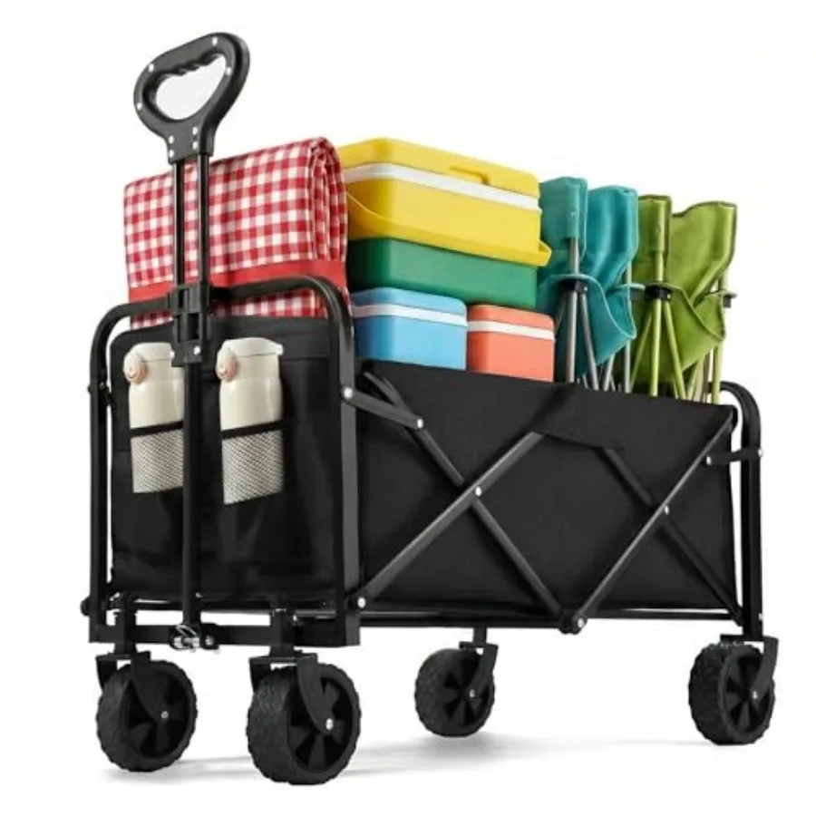 

Складная тележка на 220 фунтов, сверхпрочная, портативная, черная, для продуктов, пляжа, спорта, кемпинга, с колесами для любой местности