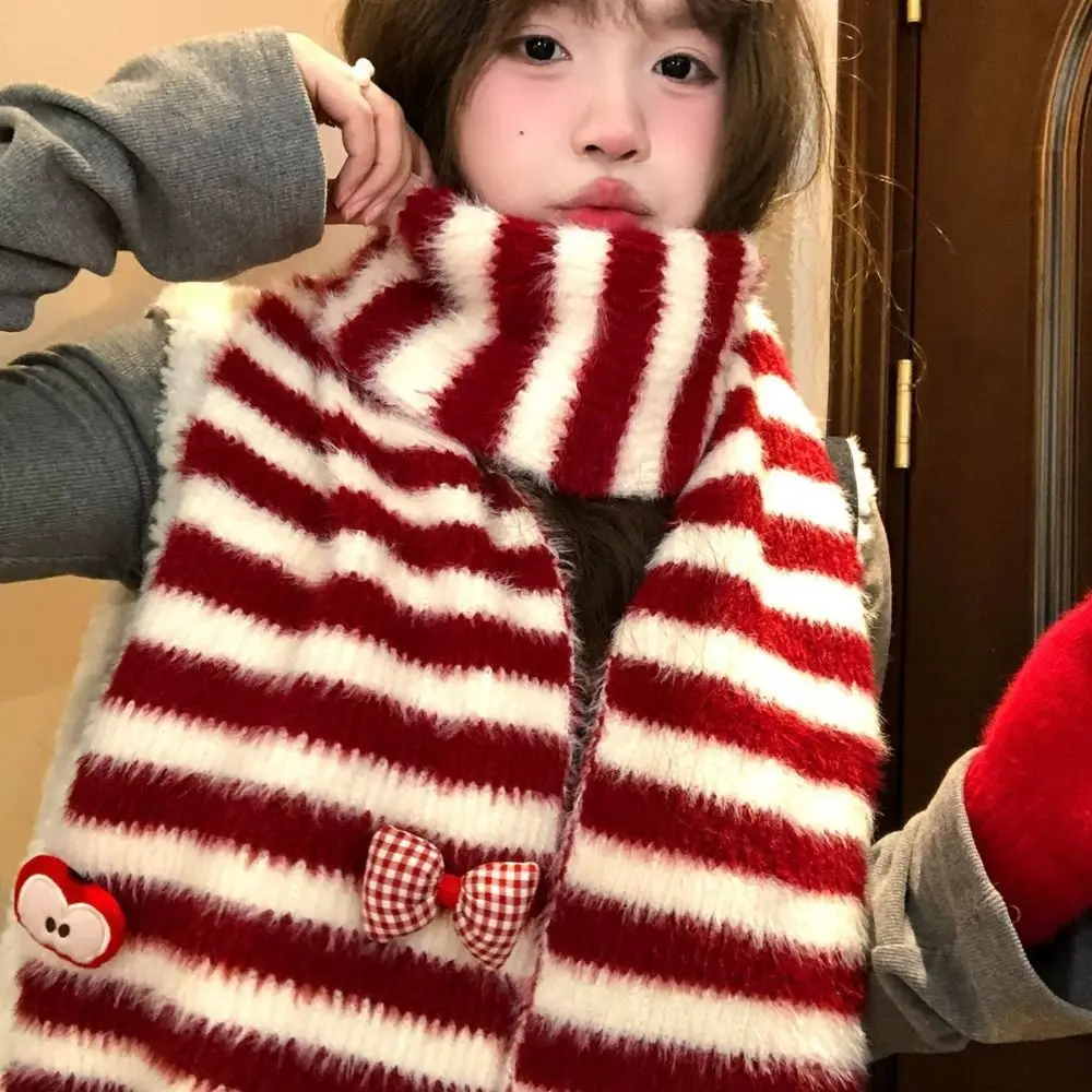 Cute Polyester Knitted Neck Scarf 164cm x 22cm Windproof Thick Scarf Cold Proof Warm Winter Scarf For Women