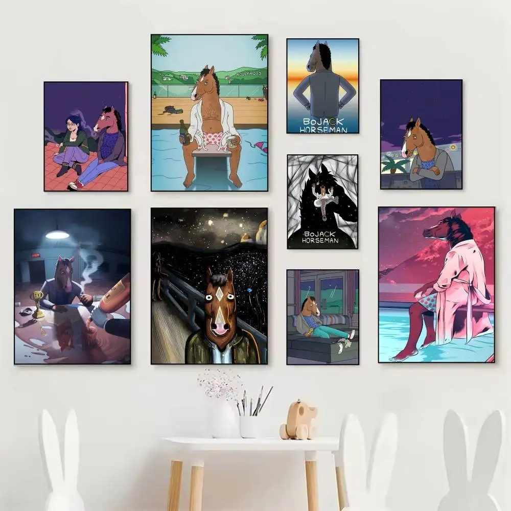 Anime Cartoon B-BoJack H-Horseman Posters Self Adhesive Waterproof Ideal For Living Room Bedroom Bar Decoration
