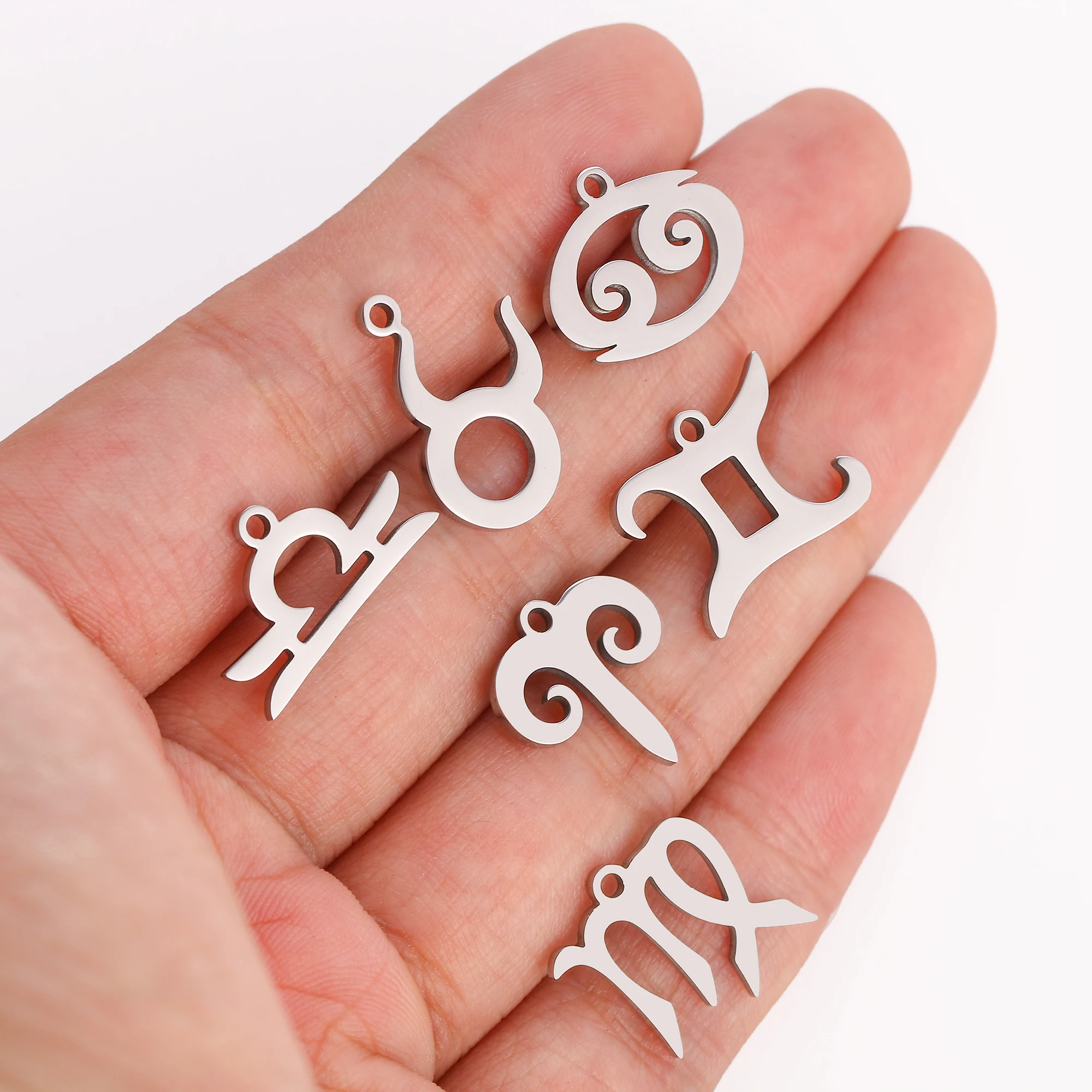 5pcs/Lot Stainless Steel Zodiac 12 Constellation Charms Aries Cancer Libra Charm Fit Necklace Earrings Bracelet Jewelry Gif