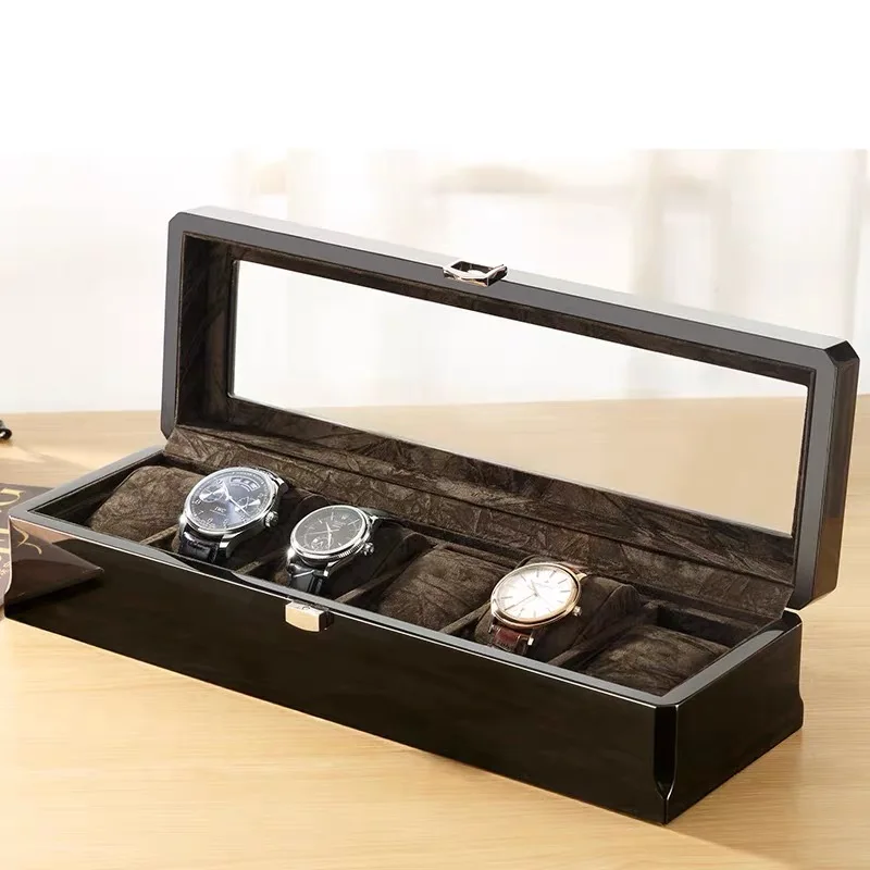 

Luxury Black Brown Wood Watch Box 6 Slot Watch Gift Box Watch Storage Travel Case Organizer Men Jewellery Box Piano-bake-paint