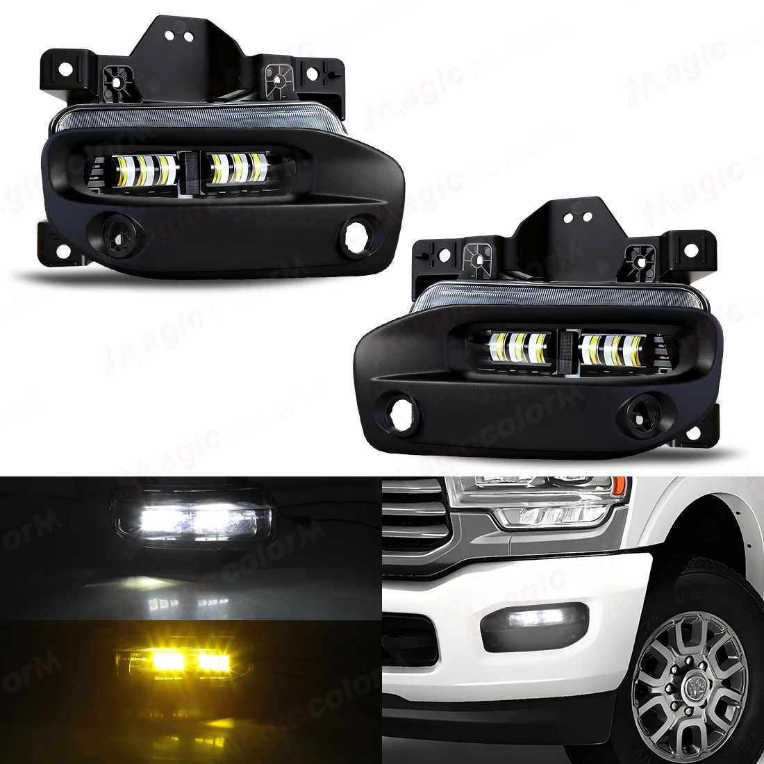 LED Fog Lamps For Dodge Ram 2500 3500 2019 2020 2021 2022 2023 2024 Car Front Bumper Headlights DRL Daytime Running Lights 12V