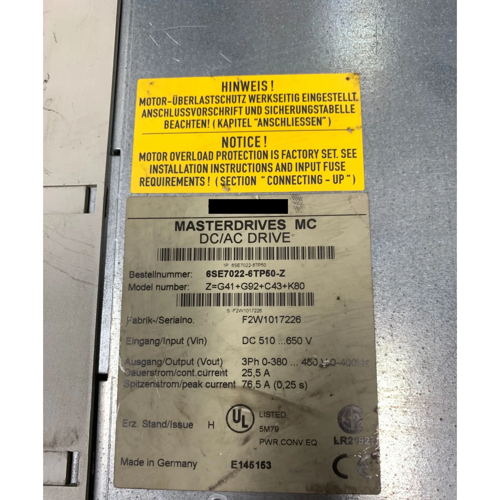 Drive servo 6SE7022-6TP50-Z Dengan garansi