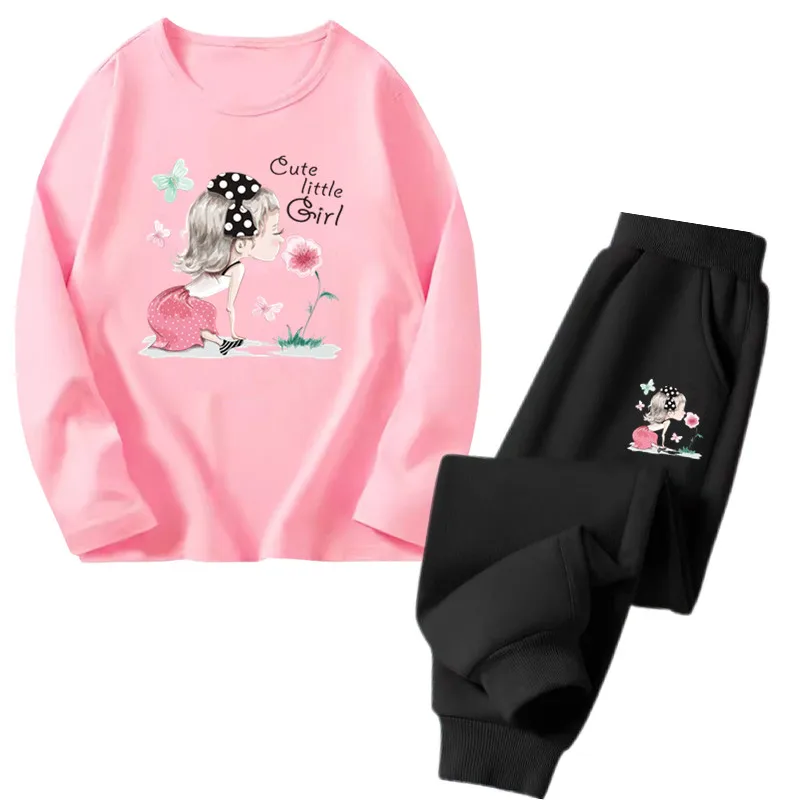 Frühling Herbst Kleinkind Mädchen Mode Set Kawaii Print Langarm T-Shirt Und Hosen Zwei-Stück Casual Kleidung Outfit für mädchen