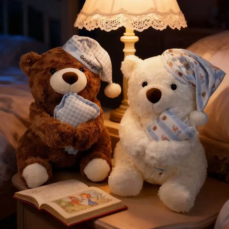 

Kawaii Good Night Pajama Bear Plush Doll Soft Cute Desktop Ornament Emotional Comfort Sleep Companionship Pajama Bear Toys Gifts