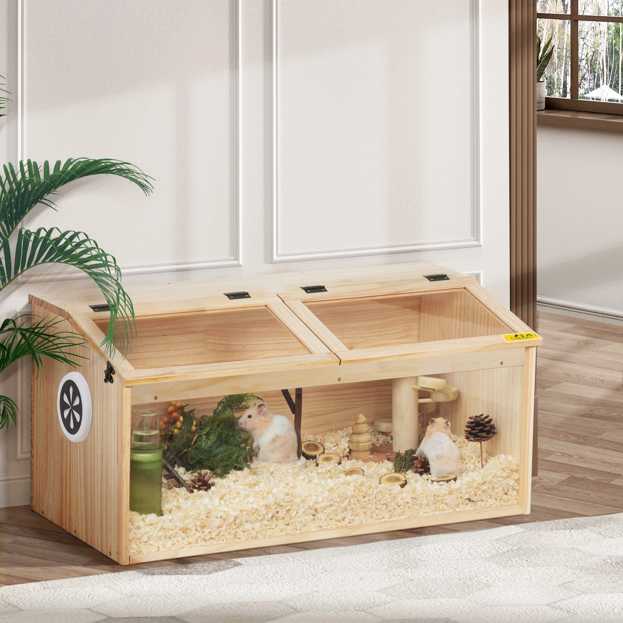 

Wooden Hamster Cage, Large Hamster Habitats Enclosure with Acrylic Window & Openable Top, (32" L x 16" W x 16" H) Small Animal Cage for Guinea Pig, Chinchilla, Gerbil