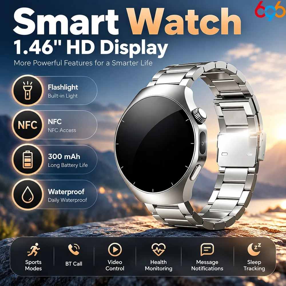 Men Women Outdoor Sports Smart Watch  NFC & BT Call  Flashlight  Short Video Control  Sleep Health Monitoring