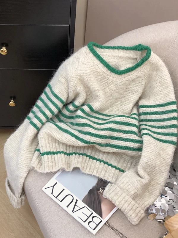 سترة علوية مستديرة من Thiened للنساء ملابس داخلية عصرية تصميم مخطط للخريف وصل حديثًا من ألياف البوليستر الناعمة #1