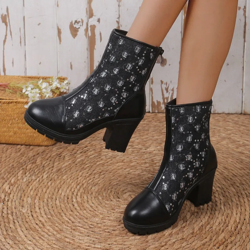 

2024 Hot SaleNew Women's Ankle Boots Back Zipper Outdoors Square Heel Autumn Winter Casual Square Heel Female Boots