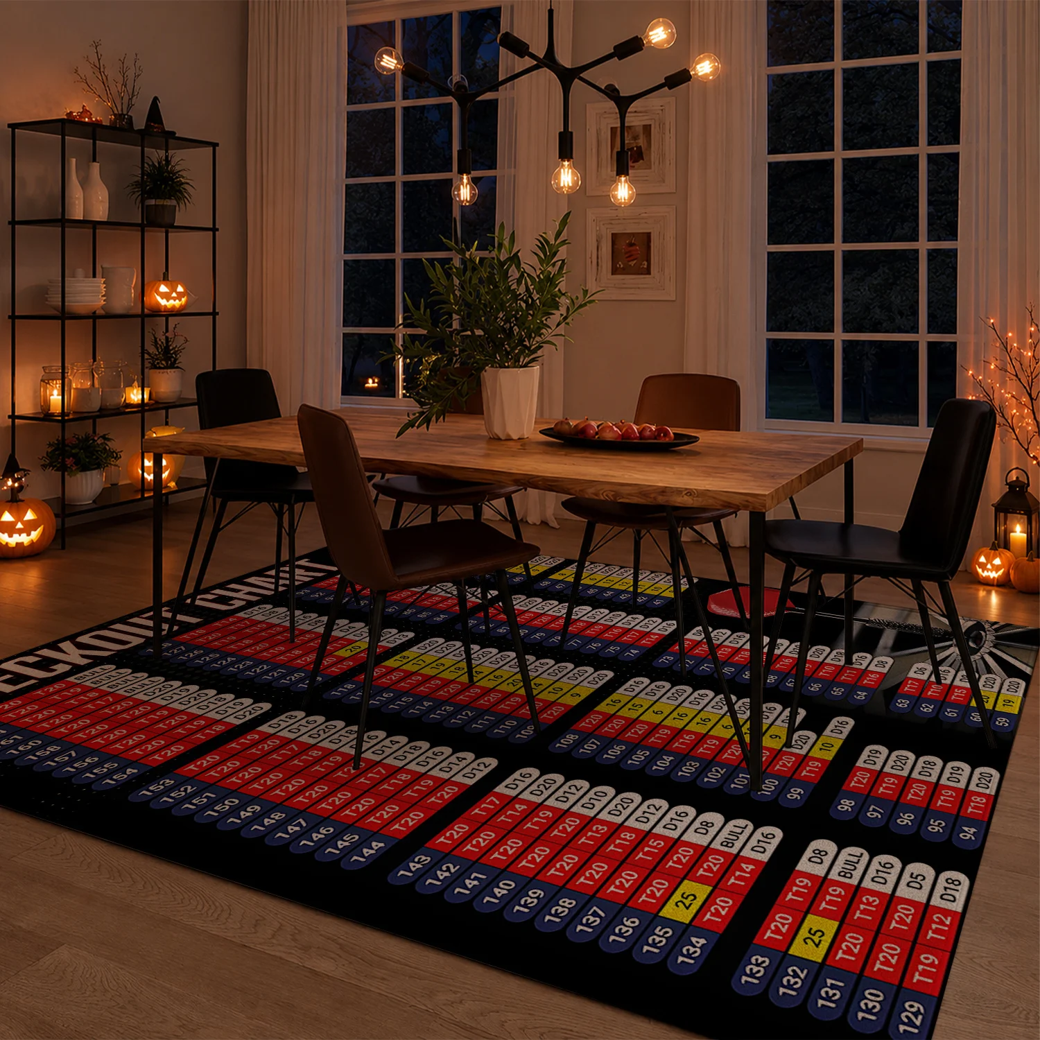 Large Indoor Area Rug, Soft Velvet Low Pile Non-Slip Dotted Backing, Machine Washable Dart Checkout Chart Pattern Floor Mat, Ideal for Game Room, Man Cave, Home Bar Decor
