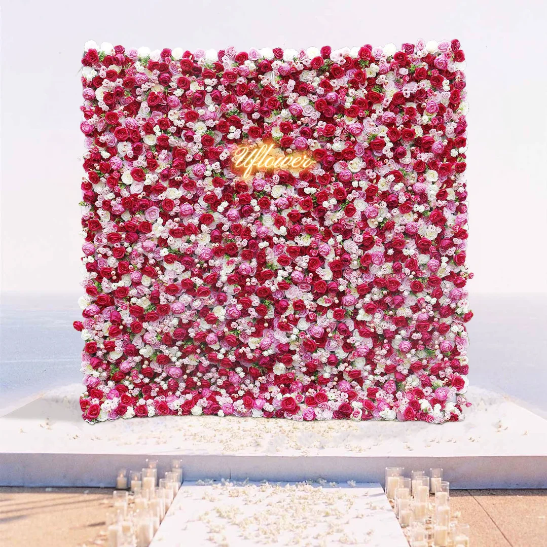 Uflower Wedding Red White Rose 5D  Artificial Flower Wall Row Arch Backdrop Fabric Floral Event Party Prop Floral Arrangement