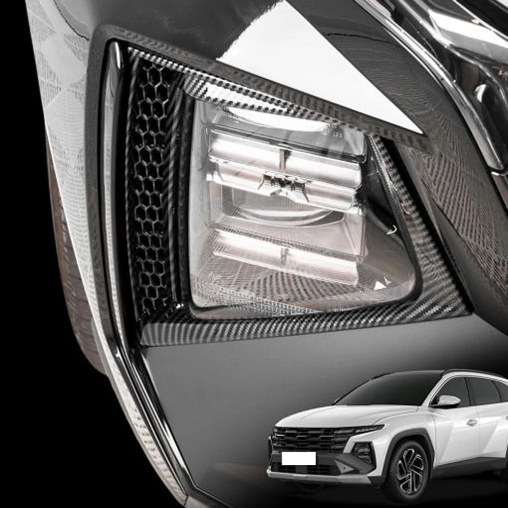 

Carbon Fiber Style Gloss Black Red Front Bumper Fog Light Lamp Cover Decorative Frame For Hyundai Tucson NX4 2025 2026
