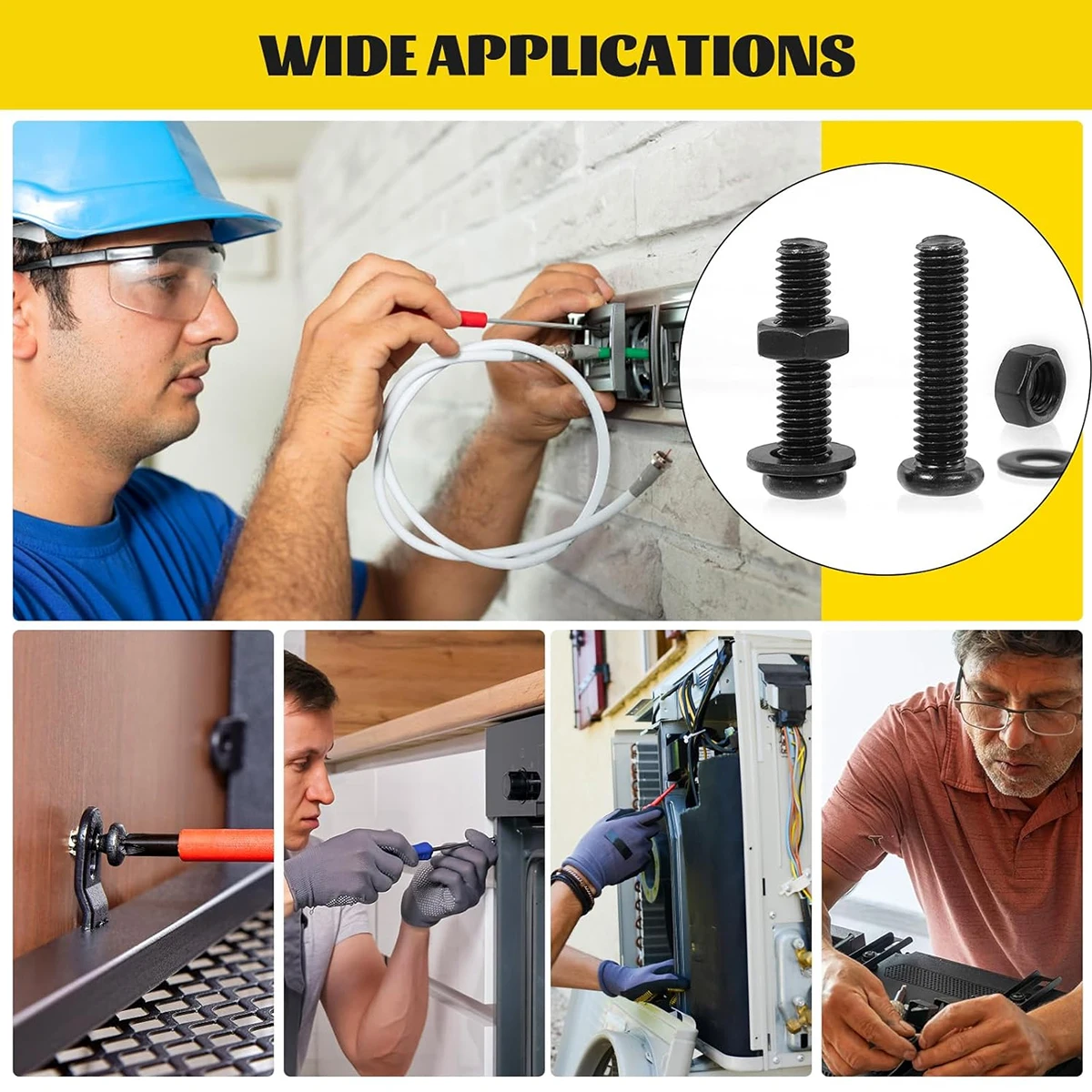 225 قطعة M4 M5 M6 الصف 8.8 الكربون الصلب عبر الجوز ومجموعات الترباس