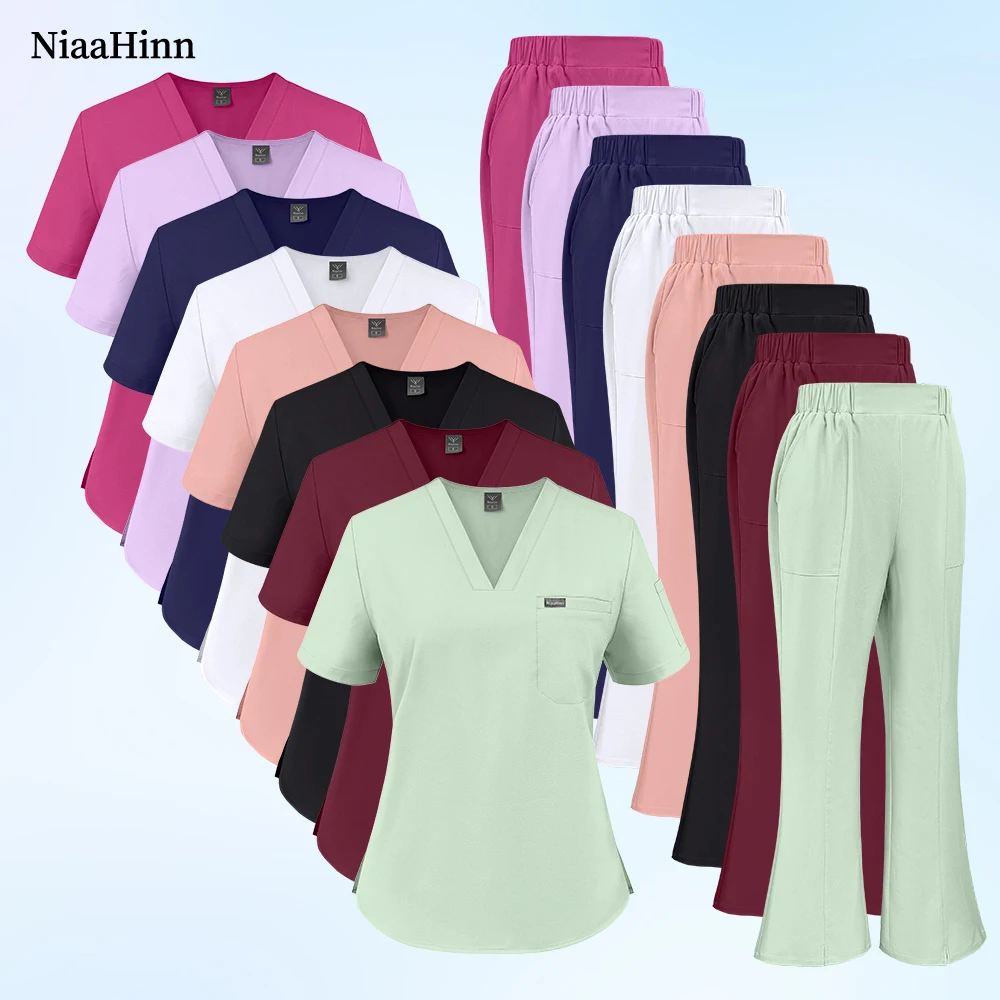 Niaahinn Anesthetist Sets Dentistry Tops and Pants Scrubs Suit Nursing Uniform Women Thin Fabric Operating Room Doctor Workwear