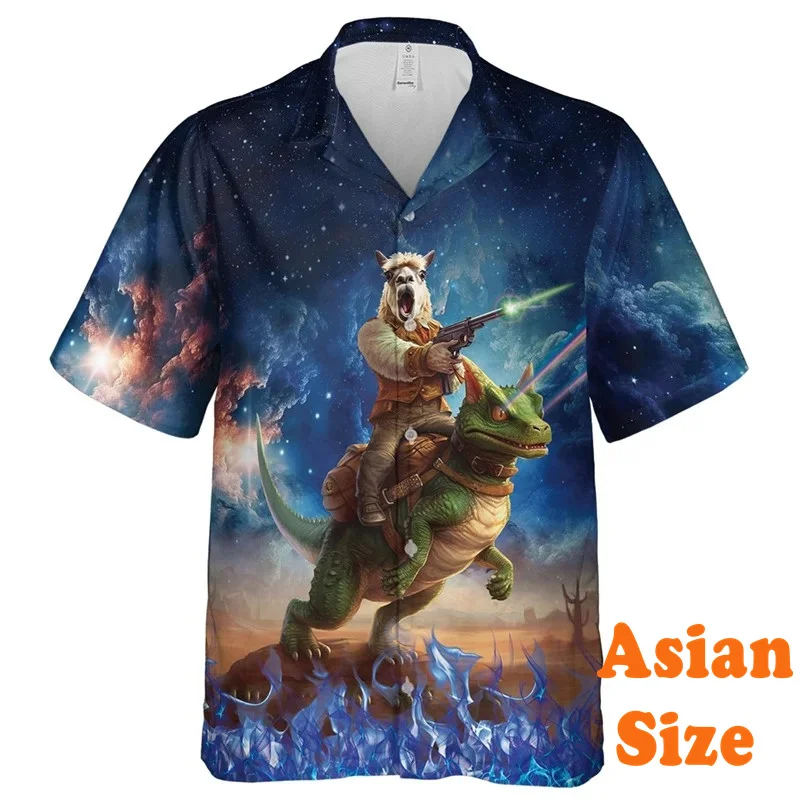 Galaxy Funny Alpaca Shirt For Men Street Personality Hip Hop Shirts Y2k Summer Casual Trend Magic Graphic 2025 Fashion Men's Top