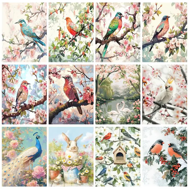 RUOPOTY Picture With Numbers Branch Bird Acrylic Paint Paintings Art Supplies HandPainted On Canvas For Adults Decor For Home