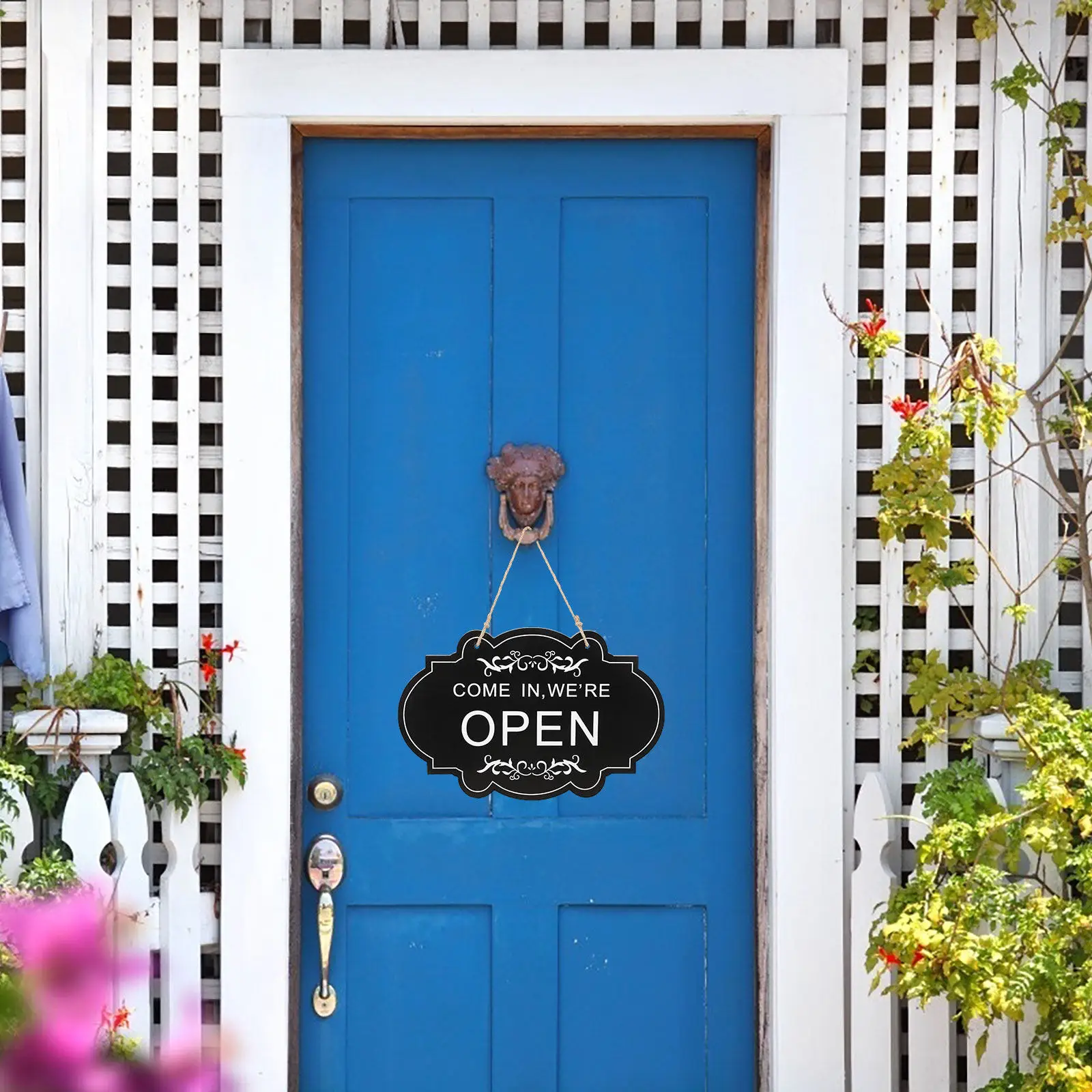 Wooden Open Closed Sign Double-Sided Hanging Door Pendant for Shop Cafe Entrance Decorative Door Sign