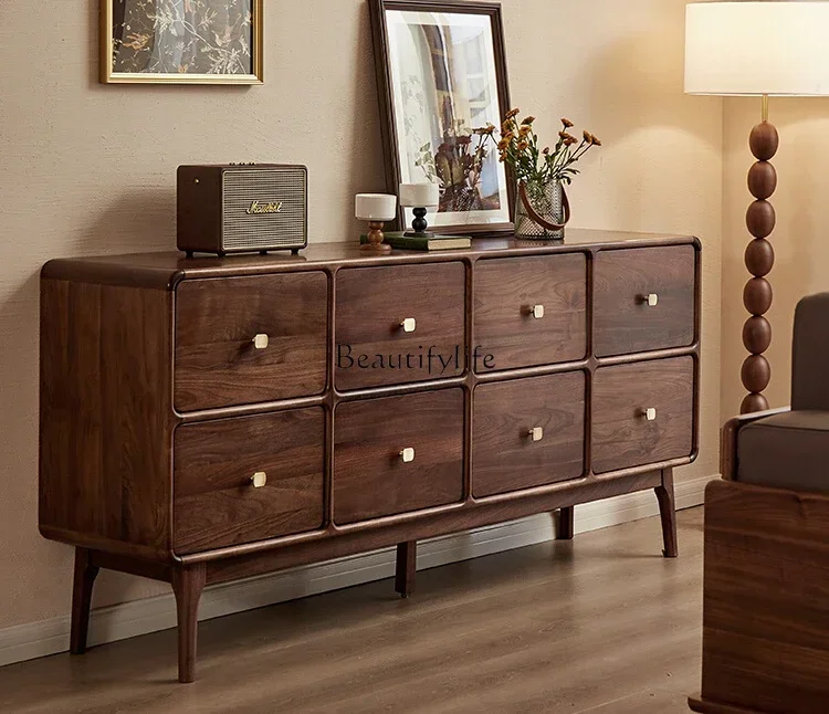 خزانة من الخشب الصلب، جوز أسود أمريكي الشمالي، خزانة جانبية لغرفة المعيشة الحديثة في الشمال