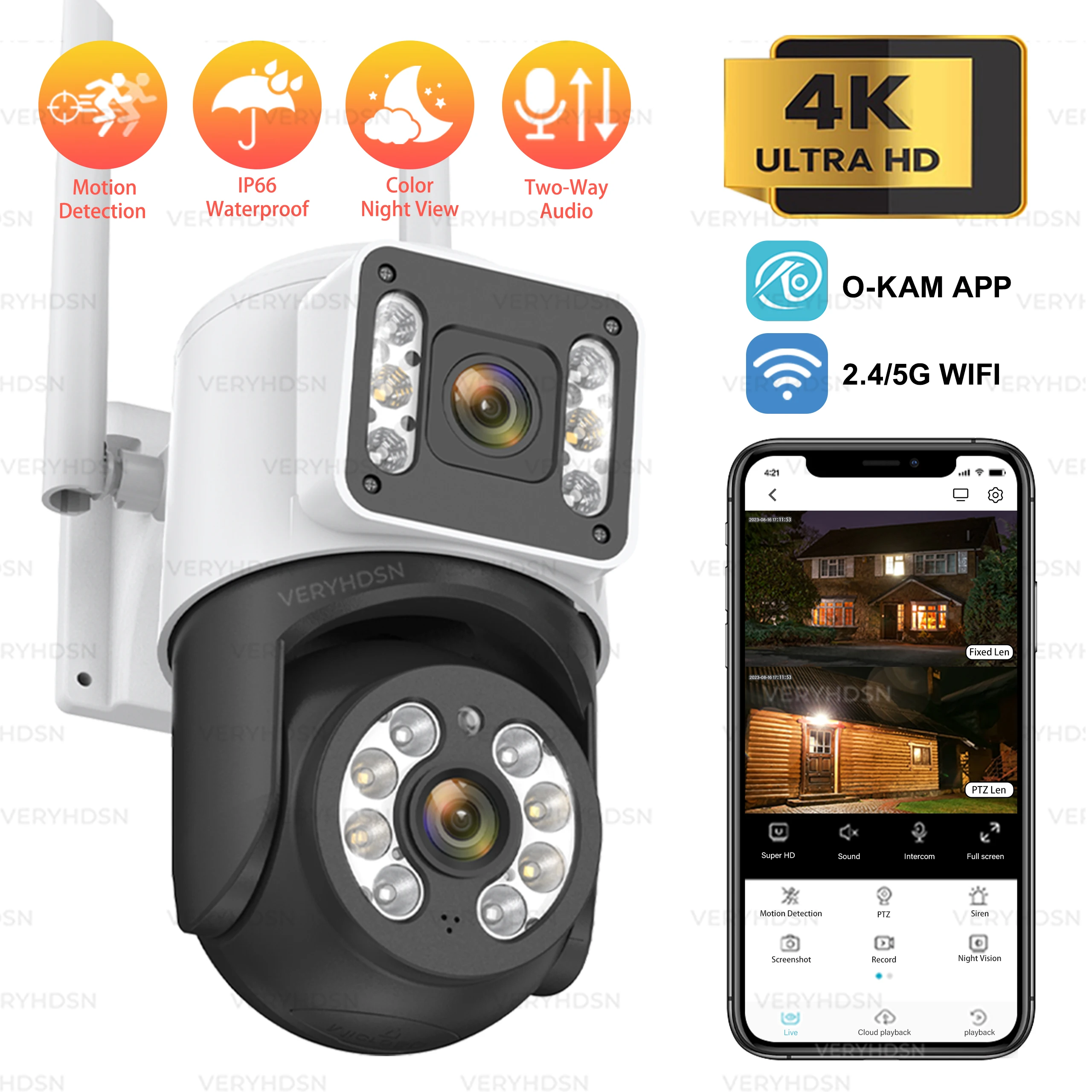 

4K 8MP WIFI Camera HD PTZ Dual Lens Dual Screen IP Cameras Full Color Night Vision Auto Tracking Outdoor CCTV Video Surveillance