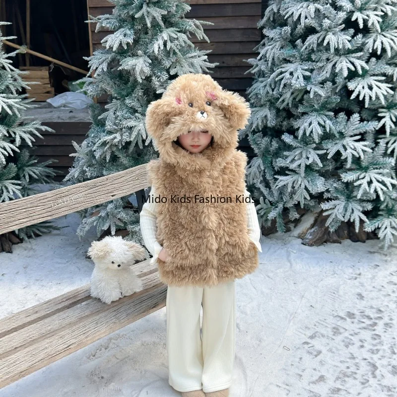 Children's Autumn/Winter Adorable Vest Girls' Warm Waistcoat Boys' Vest Jacket Baby Bear Ear Waistcoat 90-150cm