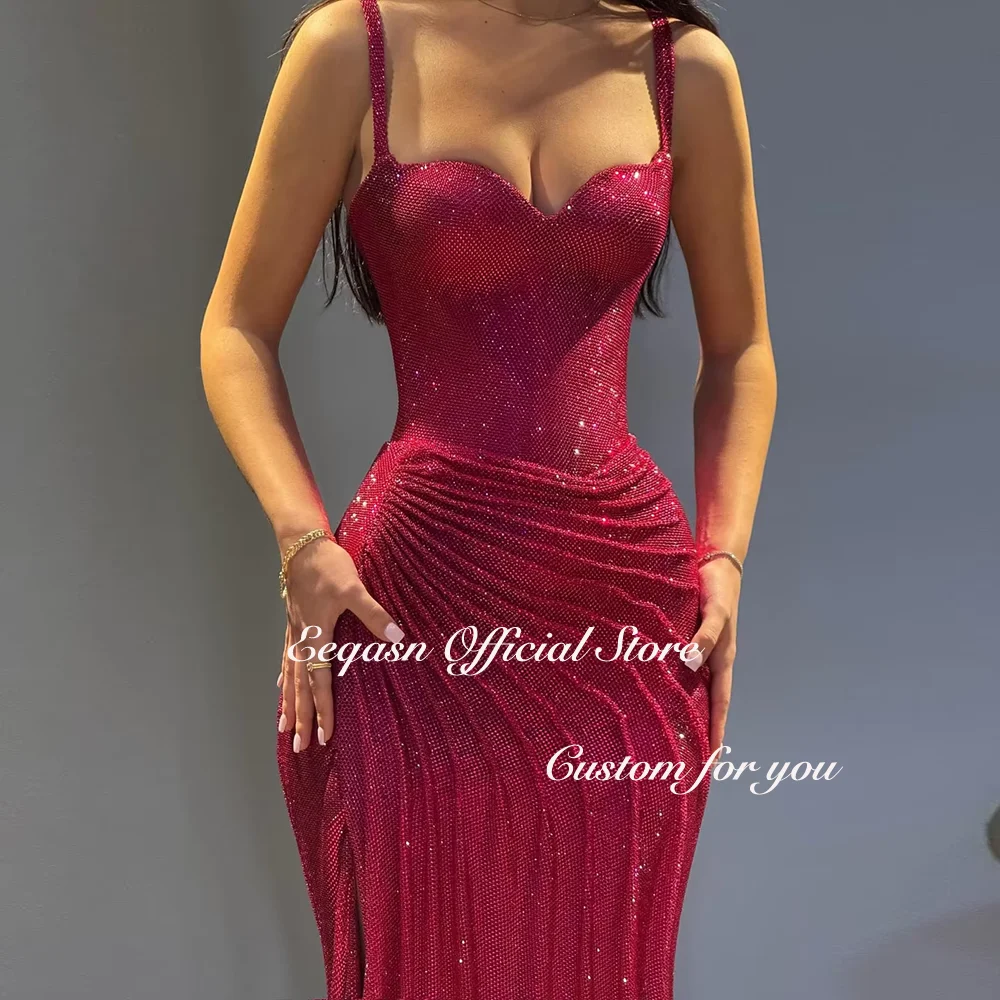 Glitter Evening Dresses Women Strapless Mermaid Elegant Formal Occasion Dress Split Robes De Soirée 2025 Long Prom Customized image 4