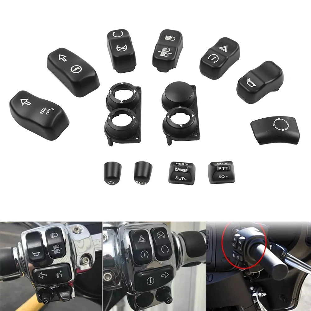 13 Teile/satz Motorrad Hand Control Abdeckung Schalter Gehäuse Taste Kappe Für Harley Touring FLHTC FLHX 2014-up ABS kunststoff Schwarz
