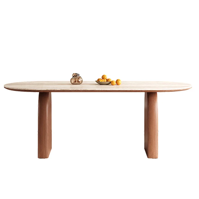 

French retro rock slab solid wood dining table and chair combination simple household rectangular dining table designer small ap
