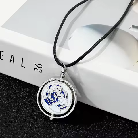 Jinx Blue Rose Pendant Necklace Spinning Metal Charm Arcane Season 2 &amp; LOL Game Inspired Jewelry, Cosplay &amp; Backpack Decor