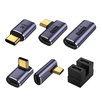Adaptador USB C en forma de U, adaptador de ángulo recto Tipo C hembra a tipo C macho, adaptador de datos rápido de 40gbps, convertidor de carga