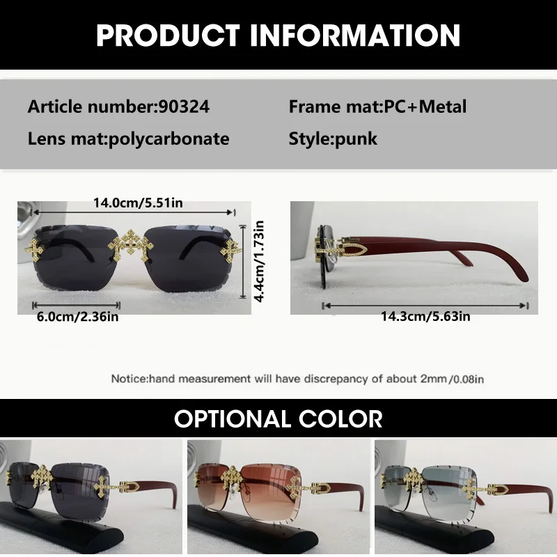 Vintage Randlose Schneiden Objektiv Sonnenbrille Frauen Männer Beliebte Diamant Kreuz Sonnenbrille Luxus Marke Designer Platz Brillen UV400 – Detail 1