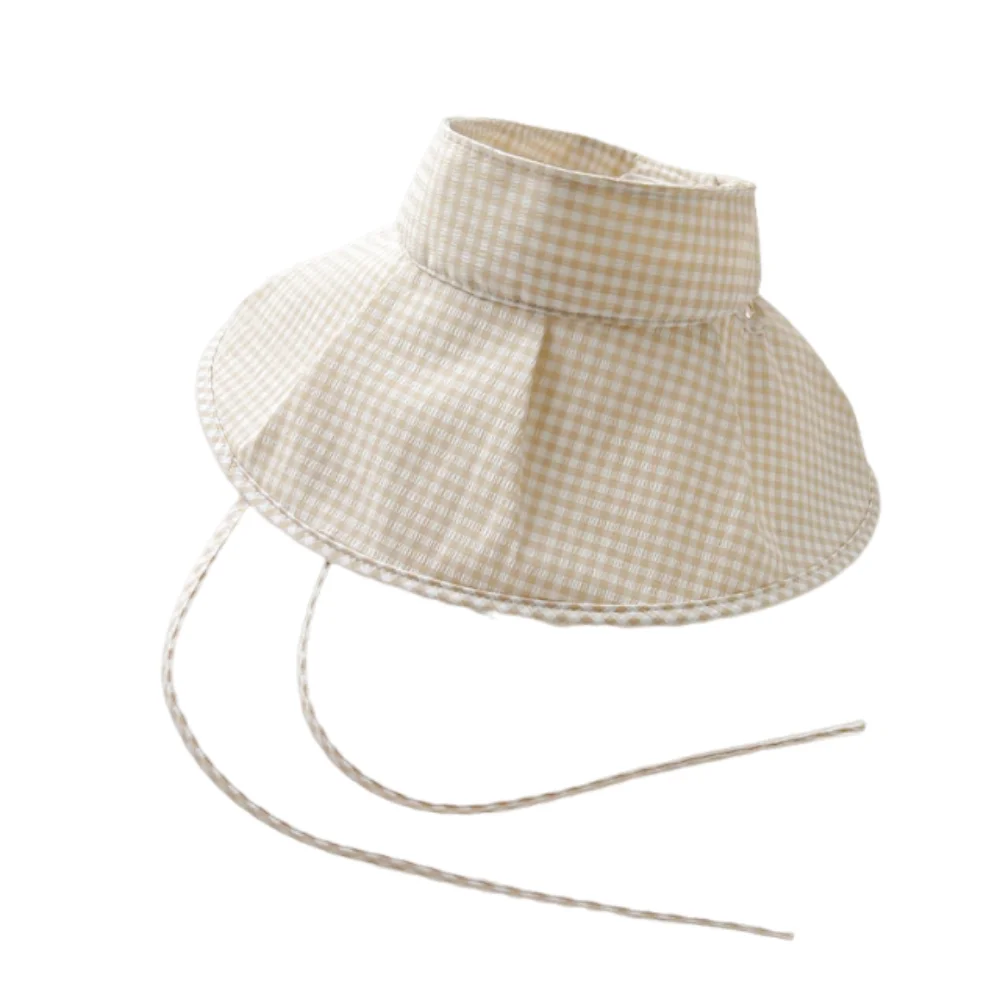 

Plaid Print Large Brim Sun Hat Foldable Pastoral Style Sun Protection Hats Elegance Breathable Wide Brim Sunhat Sun Supplies