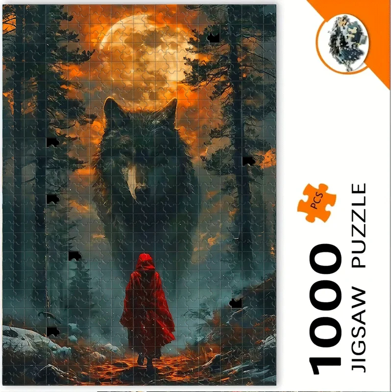 

500pcs or 1000pcs Wolf, Little Girl & Forest Moon Puzzle Suitable for Adults - Challenging Brain, Portable Boxed Jigsaw Game f