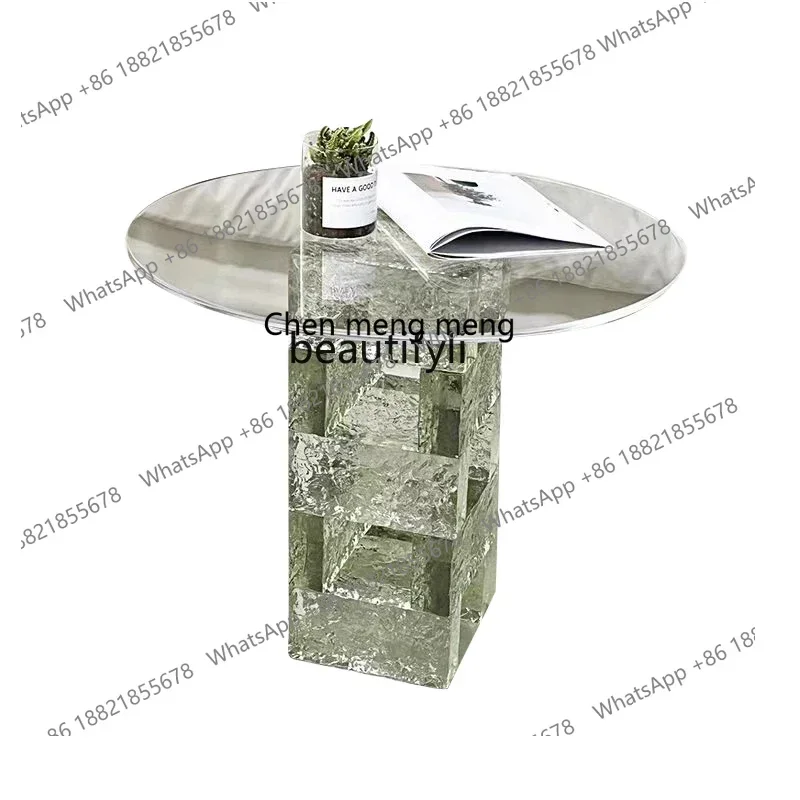 

new style Creative Simple Transparent Acrylic Tea Table Light Luxury round Living Room Glass Side Table Bar B & B Small Table fu