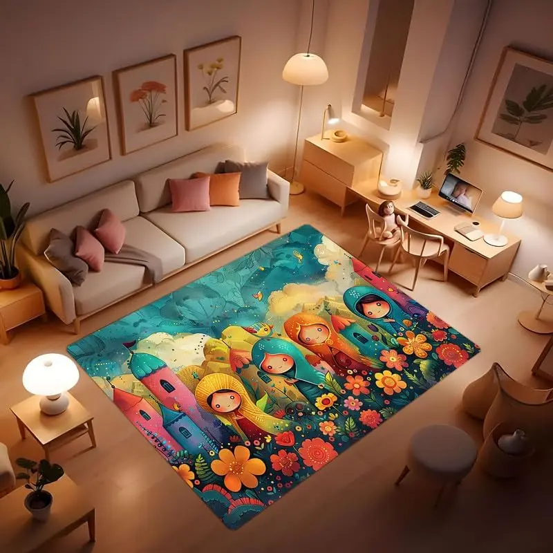 Fantasy Castle Print Carpet, as if You are in a World Full of Fantasy and Romance. Fantasy Cartoon Fairy Tale Theme Carpet